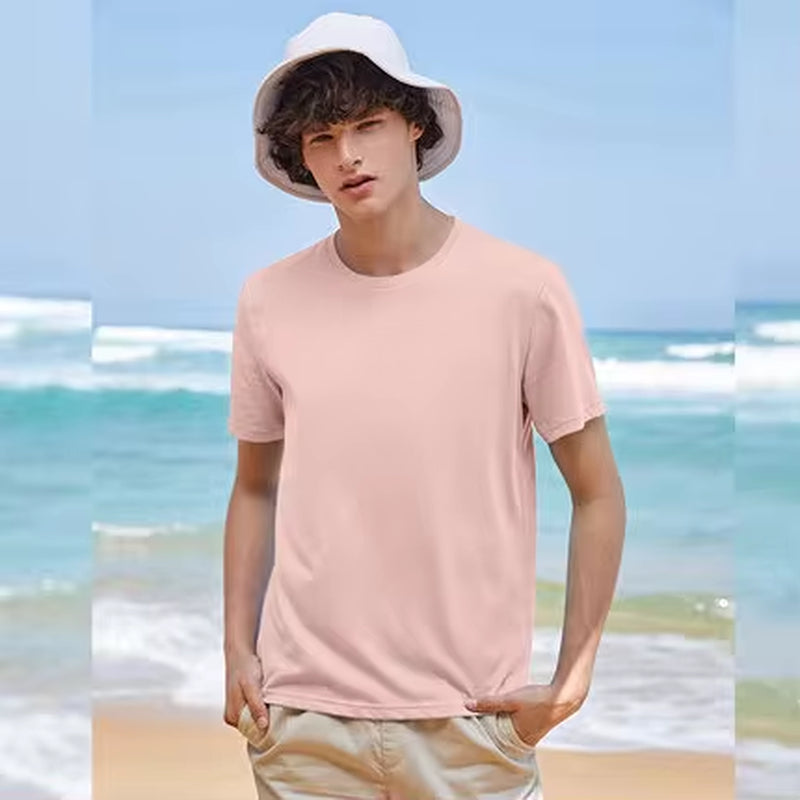 Summer Cotton T Shirts Men 2025 Simple O Neck Stretch Solid New Tops Clothing Casual Tshirt Man Streetwear Cool Tee Shirts