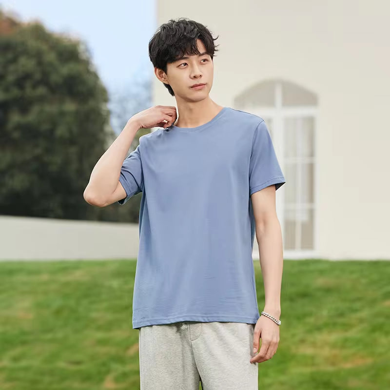 Summer Cotton T Shirts Men 2025 Simple O Neck Stretch Solid New Tops Clothing Casual Tshirt Man Streetwear Cool Tee Shirts
