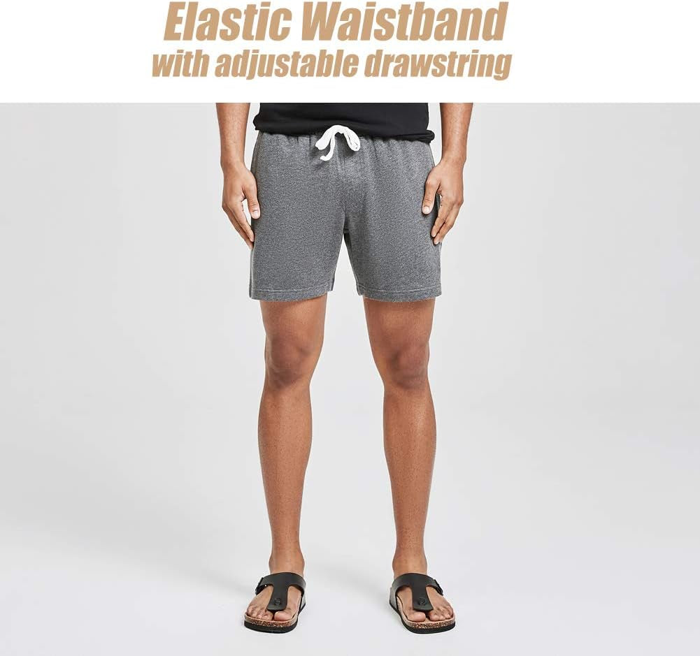 Mens Athletic Gym Shorts 5/7" Elastic Waist Casual Pajama Pocket Jogger Men Workout Short Pants